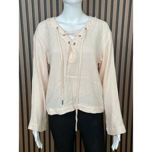 Cloth & Stone‎ Women's Top Blouse Crinkle Gauze Belle Wide Bell Sleeve XS Pink